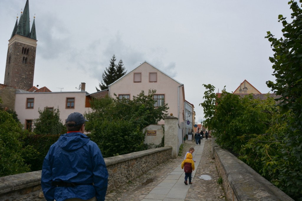 On our way into Telc.  We parked outside the city, worried about traffic.  Turned out to be totally unnecessary, but the kids enjoyed the walk...